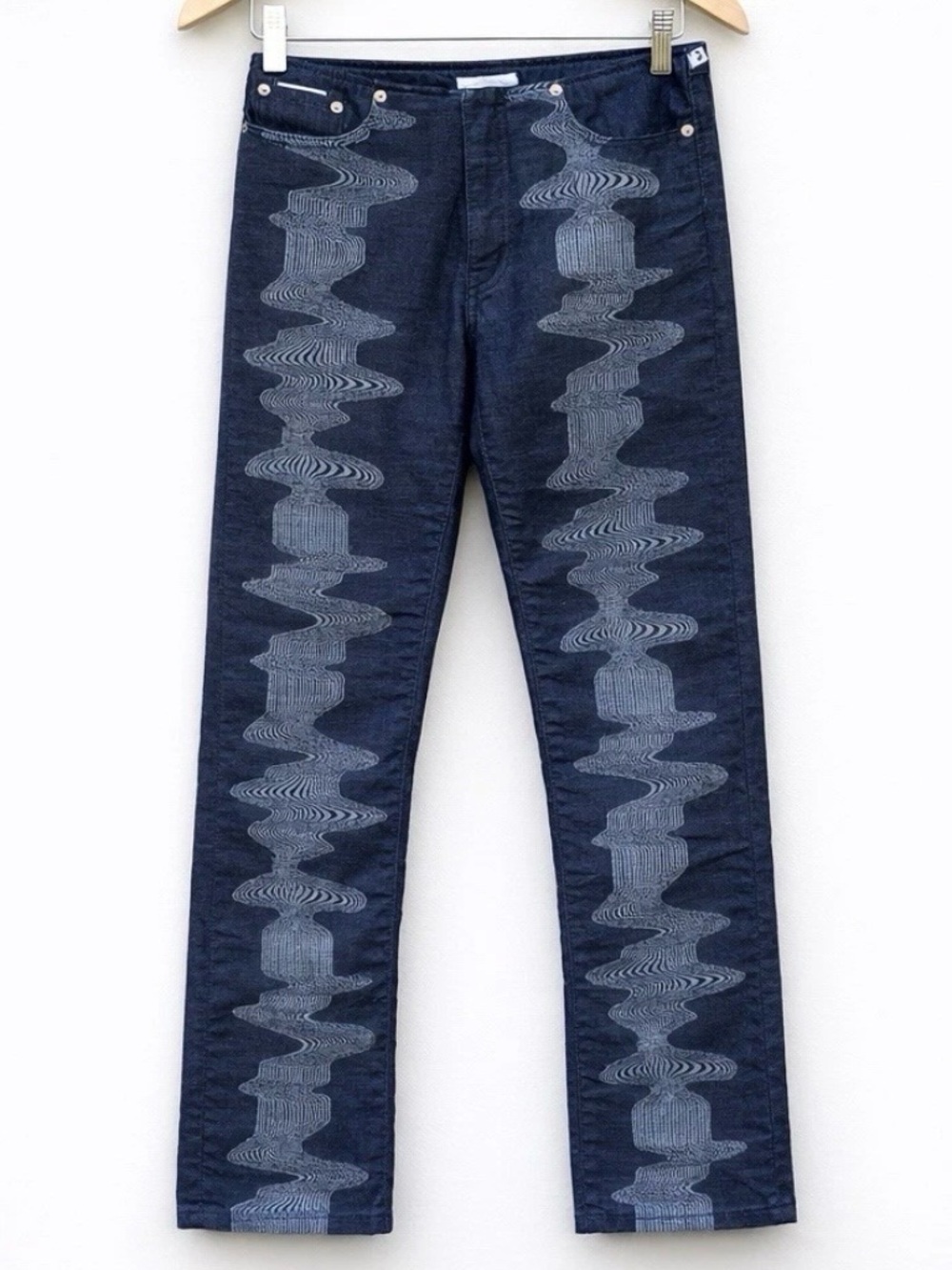 EYTYS Eclipse Jeans Sz 26 Indigo Wave Graphic Cropped Straight Leg Cotton Italy
